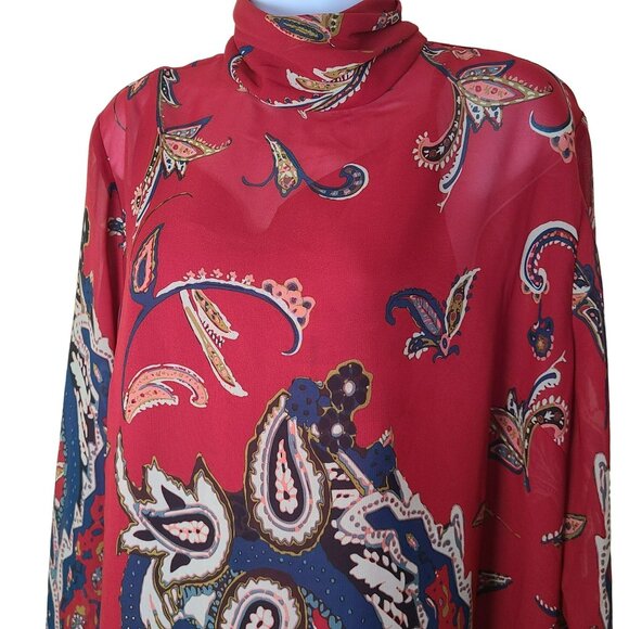 Soft Surroundings Womens L Paisley Tunic Dress Cami Red Blue Sheer Boho Peasant - Picture 4 of 13